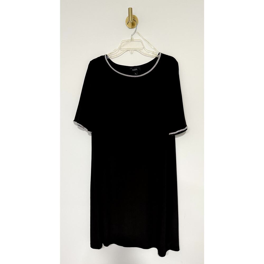 MSK Black short sleeves dress XL With Rhinestone Trimmed - Picture 2 of 10